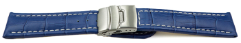 Watch Strap Deployment clasp leather Croco stamp blue wN...