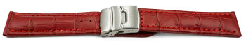 Watch Strap Deployment clasp leather Croco stamp red 18mm...