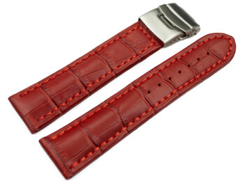 Watch Strap Deployment clasp leather Croco stamp red 18mm...