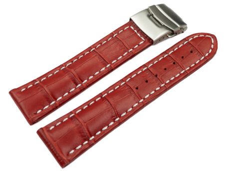 Watch Strap Deployment clasp leather Croco stamp red wN...