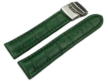 Watch Strap Deployment clasp leather Croco stamp green...