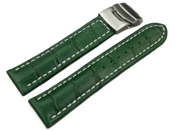 Watch Strap Deployment clasp leather Croco stamp green wN...
