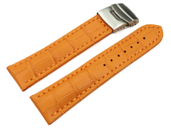 Watch Strap Deployment clasp leather Croco stamp orange 18mm 20mm 22mm 24mm 26mm