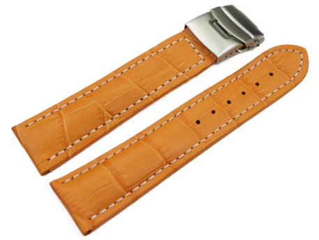 Watch Strap Deployment clasp leather Croco stamp orange...