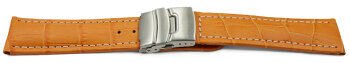Watch Strap Deployment clasp leather Croco stamp orange wN 18mm 20mm 22mm 24mm 26mm