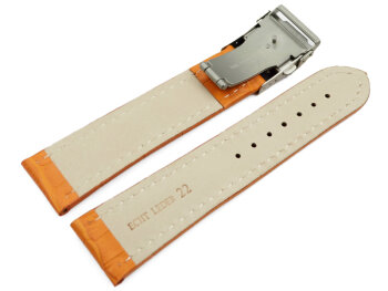 Watch Strap Deployment clasp leather Croco stamp orange wN 18mm 20mm 22mm 24mm 26mm