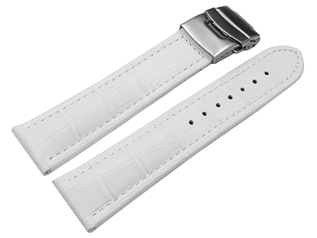 Watch Strap Deployment clasp leather Croco stamp white...