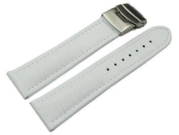 Watch Strap Deployment clasp leather Croco stamp white 18mm 20mm 22mm 24mm 26mm
