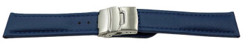 Watch Strap Deployment Clasp Genuine Grained Leather blue 18mm Steel