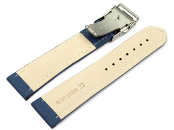 Watch Strap Deployment Clasp Genuine Grained Leather blue 18mm Steel
