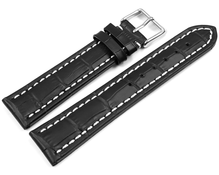 Watch strap - Genuine leather - Croco print - black white...