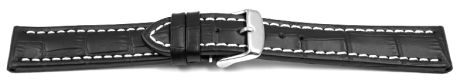 Watch strap - Genuine leather - Croco print - black white stitch