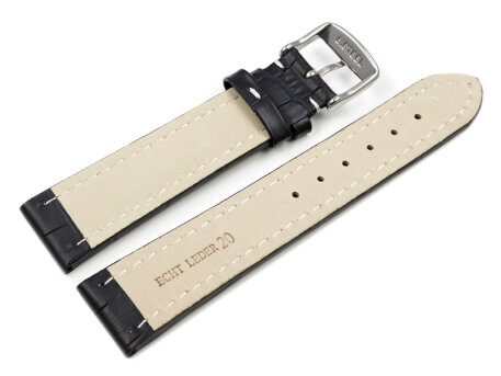 Watch strap - Genuine leather - Croco print - black white stitch