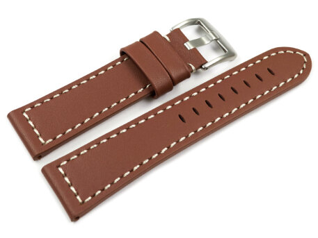 Watch strap - Genuine saddle leather - red-brown white...