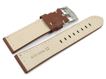 Watch strap - Genuine saddle leather - red-brown white stitching