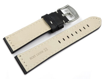 Watch strap Genuine saddle leather black white stitching 18mm 20mm 22mm 24mm
