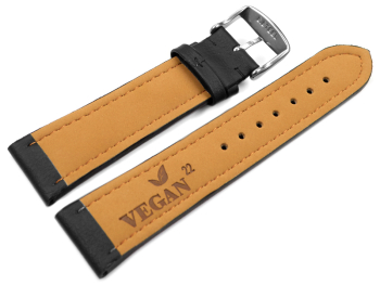 Black Vegan Grain Watch Strap padded 18mm 20mm 22mm 24mm