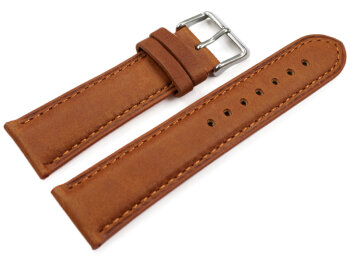 Watch strap very soft leather padded retro look light brown 18mm Steel