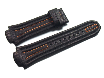 Genuine Lotus Replacement Black Leather Watch Strap for 15507 u.15502 - orange seams