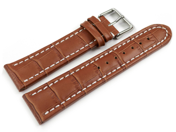 Watch strap - Genuine leather - Croco print - brown - XL