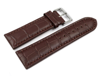 Watch strap - genuine leather - croco print - dark brown - 26, 28 mm
