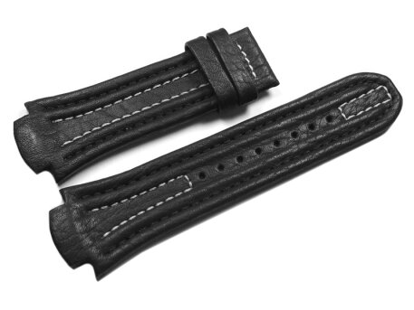 Lotus watch strap for15507 and 15502 - Black leather, white stitching