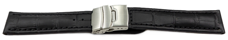 Quick change Deployment clasp Genuine leather Croco stamp black 18mm 20mm 22mm 24mm