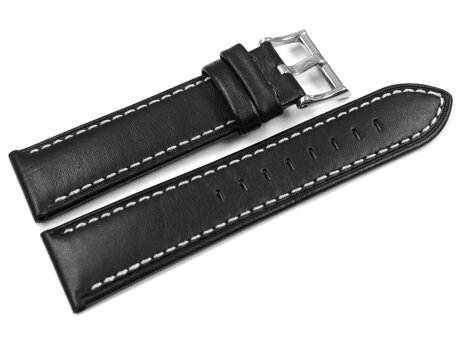 Lotus Watch Strap for 15415, black leather, white stitching