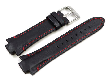 Black Leather Lotus Watch Band for 15380 with Red Stitching