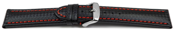Watch strap - Genuine leather - carbon print - black with...