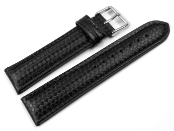 Watch strap - Genuine leather - carbon print - black with...