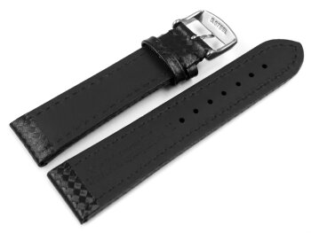 Watch strap - Genuine leather - carbon print - black with black stitch