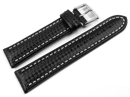 Watch strap - Genuine leather - carbon print - black with...