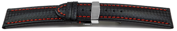 Deployment clasp - Watch strap - Genuine leather - carbon...