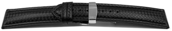 Deployment clasp - Watch strap - Genuine leather - carbon print - black