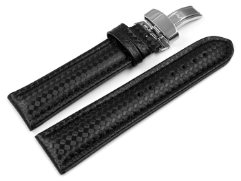 Deployment clasp - Watch strap - Genuine leather - carbon...