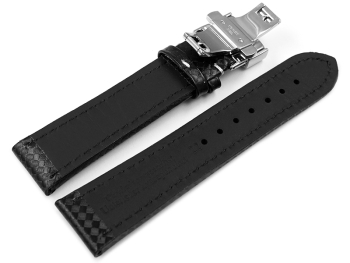 Butterfly - Watch strap - Genuine leather - carbon print - black w. stitch