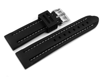 Watch strap - Silicone - Waterproof - black with white stitch