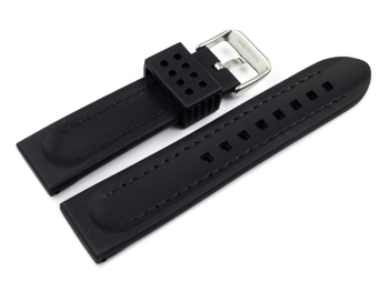 Watch strap - Silicone - Waterproof - black with red stitch