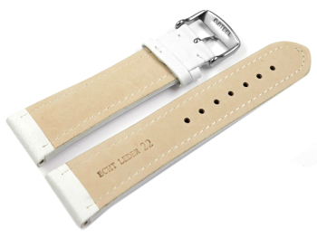 Watch strap - Leather - smooth - white - XL - 18-28 mm