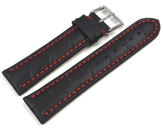 Watch strap - Genuine leather - croco print - black w....