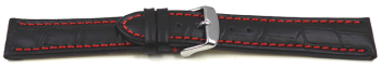 Watch strap - Genuine leather - croco print - black w....