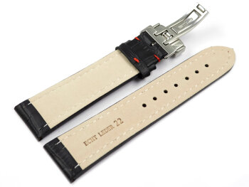 Deployment - Watch strap - Genuine leather - croco print - black w. red stitch