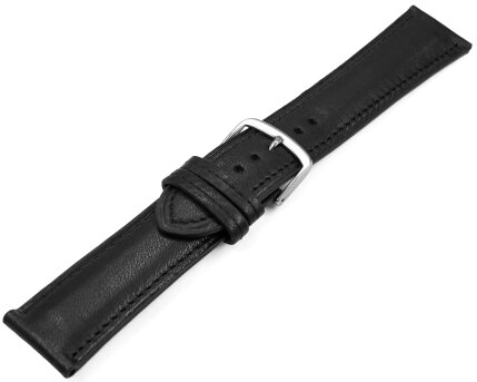 XL Watch strap black vegetable tanned leather lightly padded 18mm Steel