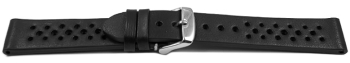 XL Quick Release Breathable Perforated Black Leather Watch Strap 18mm 20mm 22mm 24mm
