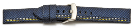 Quick release Watch band HighTech textile look blue - yellow and white stitching 20mm 22mm 24mm 26mm