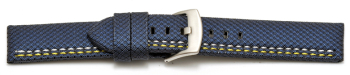 Quick release Watch band HighTech textile look blue - yellow and white stitching 20mm 22mm 24mm 26mm