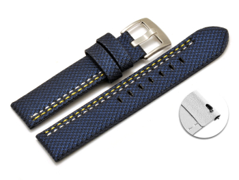 Quick release Watch band HighTech textile look blue - yellow and white stitching 20mm 22mm 24mm 26mm