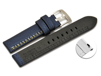 Quick release Watch band HighTech textile look blue - yellow and white stitching 20mm 22mm 24mm 26mm