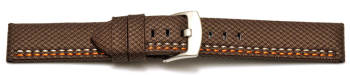 Quick release Watch band HighTech textile look brown orange and white stitching 20mm 22mm 24mm 26mm